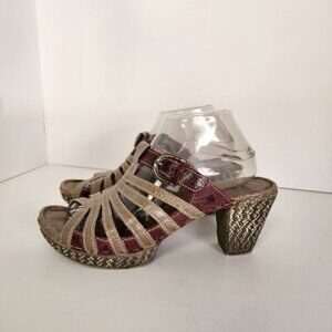 Josef Seibel Sandals Gray Leather Mule Peep Open Toe Platform Shoes 41 Size 10